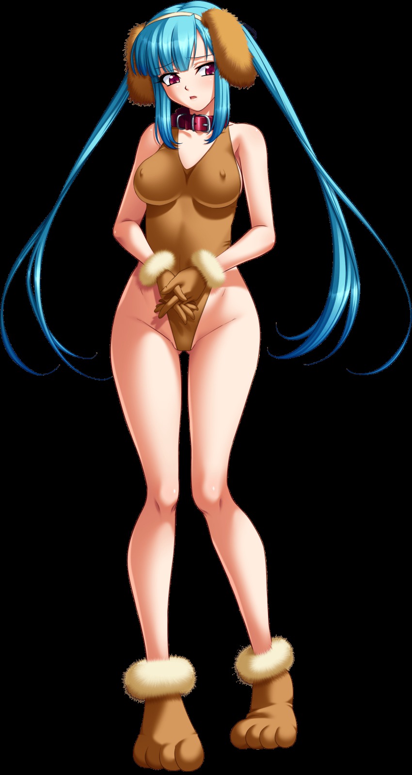 1girl absurdres animal_ears bare_legs bishop_(company) blue_hair breasts cosplay fake_tail female_focus highres kagami_hirotaka legs leotard long_hair mesu_kyoushi_4 nipples partially_visible_vulva solo tail takamine_miyu twintails