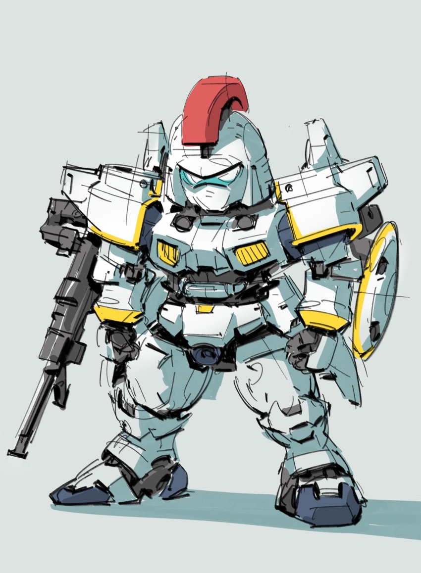 absurdres antony_(3) arm_cannon arm_shield assault_visor chibi clenched_hands commentary english_commentary grey_background gundam gundam_wing highres looking_at_viewer mecha mobile_suit no_humans procreate_(medium) robot shadow tallgeese weapon