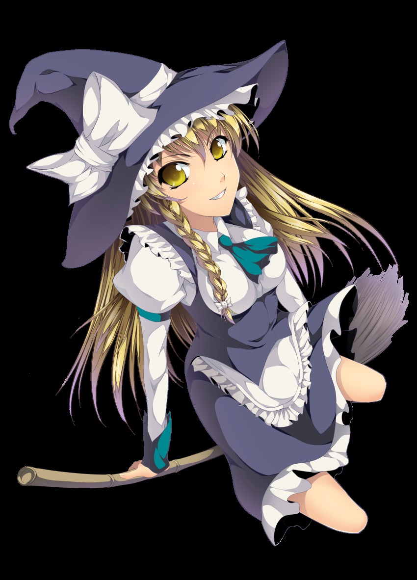 1girl absurdres blonde_hair bow braid broom female_focus full_body gradient_hair hat highres kirisame_marisa long_hair multicolored_hair pink_hair ribbon saxasa_kisuk smile solo touhou transparent_background witch witch_hat yellow_eyes