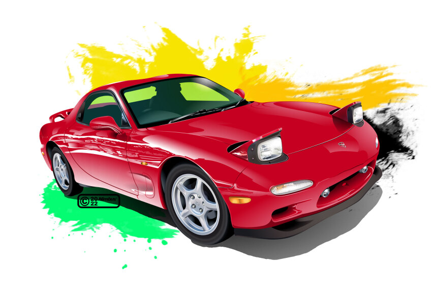 car highres mazda mazda_rx-7 mazda_rx-7_fd motor_vehicle nimbus_goldbrum no_humans original realistic red_car shadow solo sports_car vehicle_focus