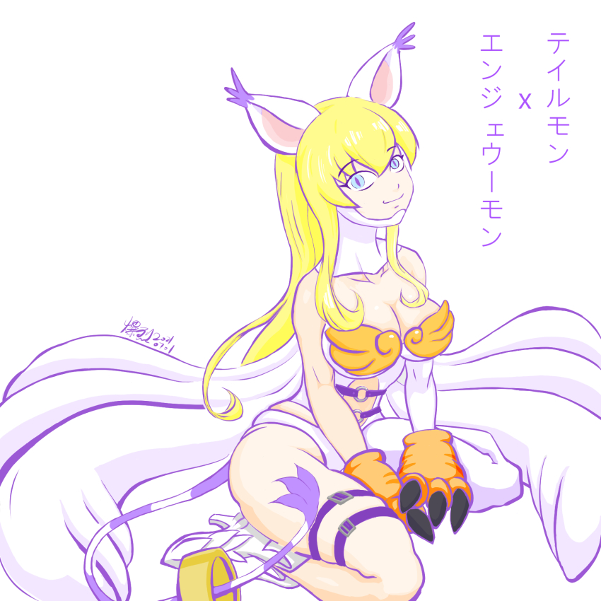 angel angel_girl angewomon animal_ears belt cat_ears digimon digimon_(creature) gloves highres holy_ring jewelry long_hair ring tail tailmon wings