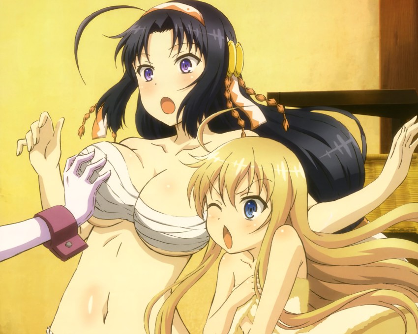 2girls breasts female_focus grabbing_another&#039;s_breast groping highres kurano_kiriha large_breasts multiple_girls nude rokujouma_no_shinryakusha!? theiamillis_gre_fortorthe