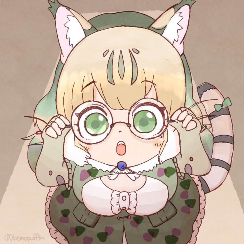 animal_ears cat_ears cat_girl grey_hair jungle_cat_(kemono_friends) kemono_friends kemono_friends_v_project long_hair multicolored_hair tsukuurufuru virtual_youtuber