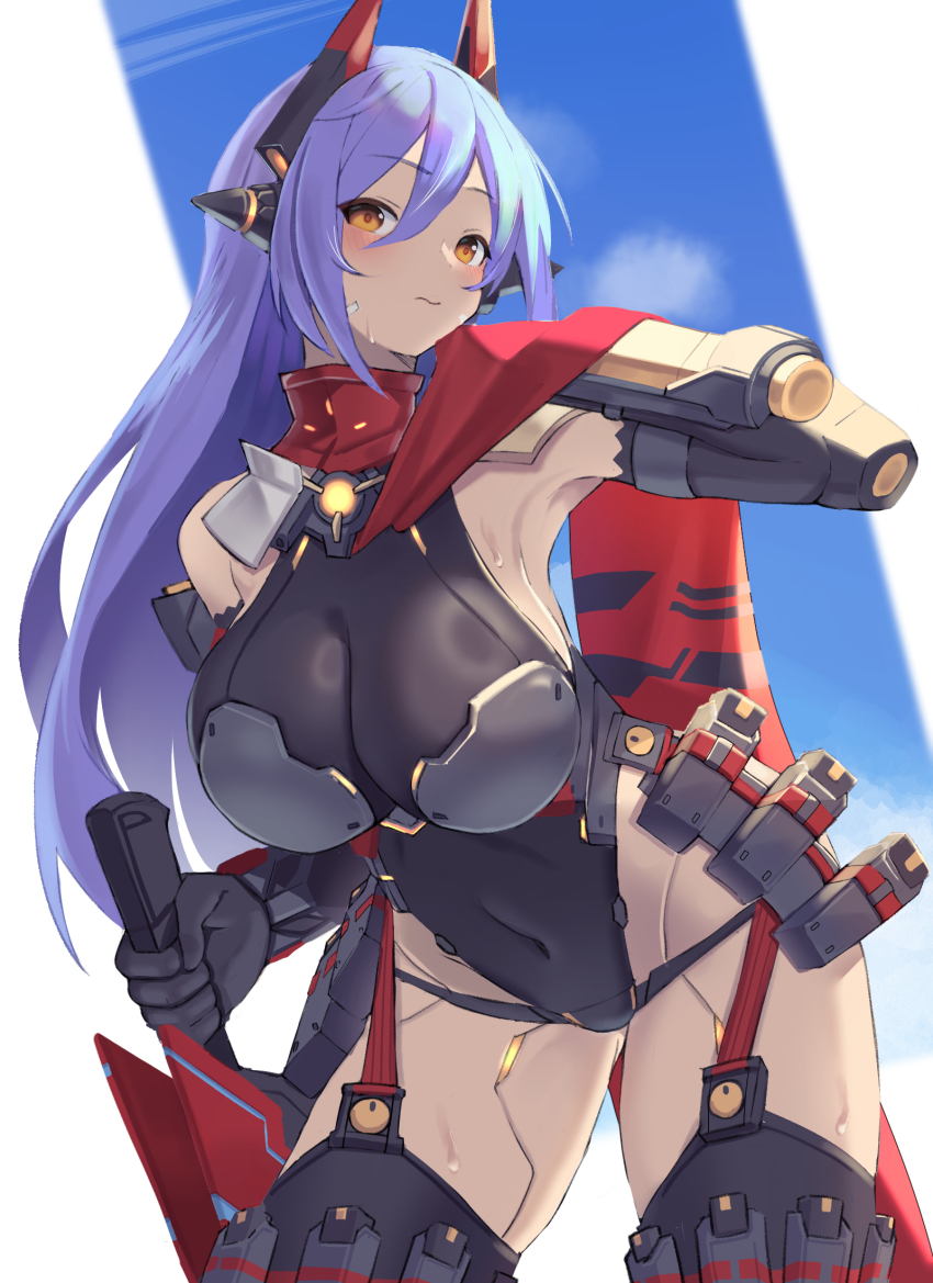 1girl armored_leotard breasts highres joints large_breasts leotard long_hair medaman poppi_(xenoblade) poppi_qtpi_(xenoblade) robot_ears robot_girl robot_joints solo very_long_hair xenoblade_chronicles_(series) xenoblade_chronicles_2