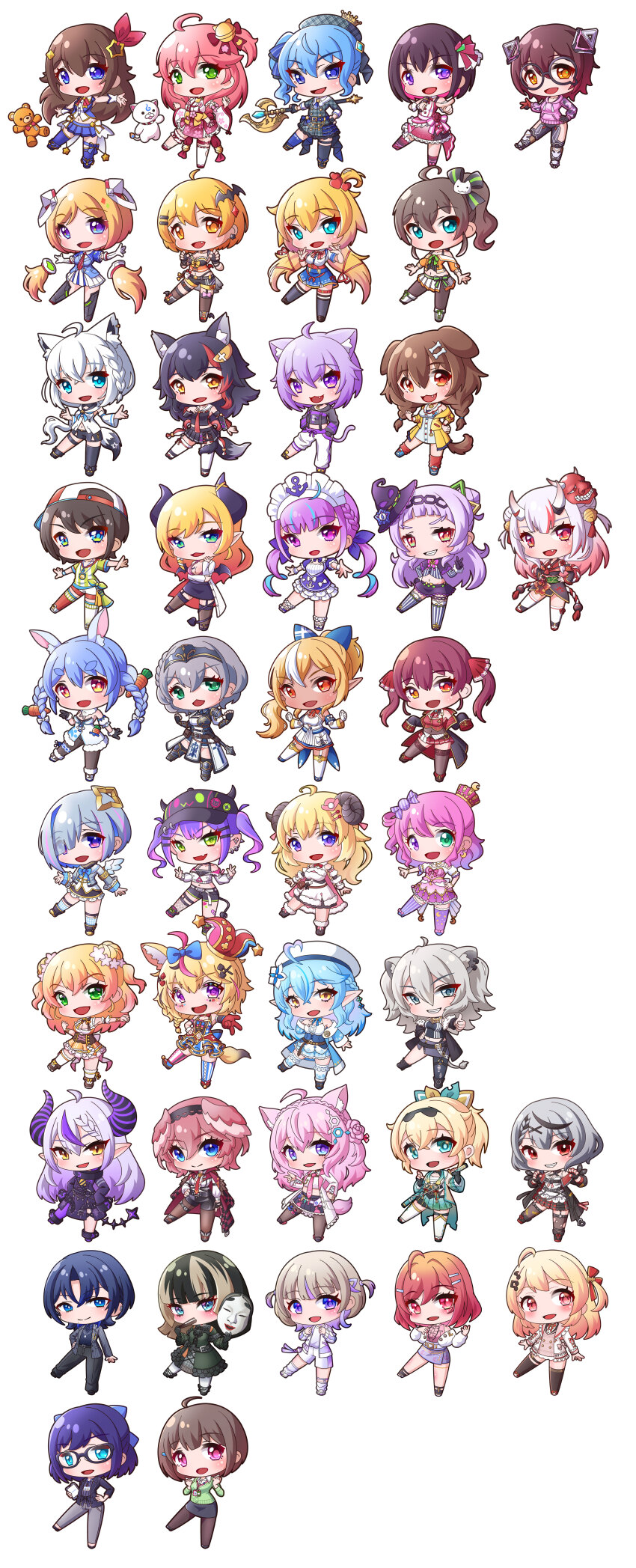 6+girls :d a-chan_(hololive) absurdres ahoge akai_haato akai_haato_(1st_costume) aki_rosenthal aki_rosenthal_(1st_costume) amane_kanata amane_kanata_(1st_costume) anchor animal_ear_fluff animal_ears ankimo_(tokino_sora) armored_boots asymmetrical_legwear asymmetrical_pants axe azki_(hololive) bare_shoulders baseball_cap bat_hair_ornament beamed_eighth_notes bell beret black-framed_eyewear black_camisole black_dress black_footwear black_gloves black_hair black_hairband black_hat black_hoodie black_jacket black_kimono black_leotard black_nails black_pants black_pantyhose black_shirt black_shorts black_skirt black_sleeves black_socks black_thighhighs black_wings blonde_hair blue_bow blue_dress blue_eyes blue_footwear blue_hair blue_jacket blue_skirt blue_thighhighs boots bow braid breasts brown_hair brown_pantyhose brown_socks brown_thighhighs camisole candy_hair_ornament cardigan carrot_hair_ornament cat_ears cat_girl cat_tail center_frills chest_guard chibi cleavage clenched_hands club_hair_ornament collarbone collared_shirt commentary_request crescent crescent_earrings cropped_jacket cross-laced_footwear crown dark-skinned_female dark_skin demon_girl demon_horns demon_tail demon_wings detached_hair detached_sleeves diamond_hair_ornament dog_ears dog_girl dog_tail don-chan_(usada_pekora) double_bun double_fox_shadow_puppet double_v drawstring dress dress_shirt ear_piercing earrings eighth_note elbow_gloves elf eyes_visible_through_hair fake_horns fang feathered_wings fingerless_gloves fishnet_thighhighs fishnets folded_fan folding_fan food-themed_hair_ornament fortissimo fox_ears fox_girl fox_shadow_puppet fox_tail frilled_dress frilled_sailor_collar frilled_skirt frilled_sleeves frills fur-trimmed_boots fur-trimmed_dress fur-trimmed_gloves fur_trim glasses gloves gradient_hair green_cardigan green_dress green_eyes grey_footwear grey_hair grey_hat grey_jacket grey_pants grey_shirt grey_skirt grey_thighhighs grin hair_bell hair_between_eyes hair_bow hair_bun hair_ornament hair_over_one_eye hair_ribbon hair_rings hairband hairclip hakui_koyori hakui_koyori_(1st_costume) hand_fan hand_on_own_hip hand_up hands_in_pockets harusaki_nodoka hat head_wings heart heart_ahoge heart_hair_ornament heterochromia highres himemori_luna himemori_luna_(1st_costume) hiodoshi_ao holding holding_axe holding_fan holding_mask holding_microphone holding_sword holding_weapon hololive hololive_dev_is hood hood_down hoodie horned_headwear horns hoshimachi_suisei hoshimachi_suisei_(1st_costume) houshou_marine houshou_marine_(1st_costume) ichijou_ririka inugami_korone inugami_korone_(1st_costume) jacket jacket_on_shoulders japanese_clothes jester_cap jewelry jingle_bell juufuutei_raden katana kazama_iroha kazama_iroha_(1st_costume) kimono kintoki_(sakura_miko) kneehighs la+_darknesss la+_darknesss_(1st_costume) lab_coat lace-up_boots large_breasts leotard lion_ears lion_girl lion_tail loafers long_hair long_sleeves looking_at_viewer low_twintails maid_headdress mask mask_on_head medium_breasts megaphone microphone midriff minato_aqua minato_aqua_(1st_costume) mini_crown mini_wings mismatched_legwear momosuzu_nene momosuzu_nene_(1st_costume) multicolored_hair multiple_girls murasaki_shion murasaki_shion_(1st_costume) musical_note musical_note_hair_ornament nail_polish nakiri_ayame nakiri_ayame_(1st_costume) natsuiro_matsuri natsuiro_matsuri_(1st_costume) navel necktie nekomata_okayu nekomata_okayu_(1st_costume) off-shoulder_jacket off_shoulder omaru_polka omaru_polka_(1st_costume) one_side_up oni oni_mask ookami_mio ookami_mio_(1st_costume) oozora_subaru oozora_subaru_(1st_costume) open_clothes open_jacket open_mouth orange_eyes orange_jacket orange_skirt otonose_kanade outstretched_arm pants pantyhose pantyhose_under_shorts piercing pink_hair pink_hoodie pink_necktie pink_sailor_collar pink_shirt pink_wings pinstripe_jacket pinstripe_pattern plaid_clothes plaid_headwear plaid_jacket plaid_skirt plaid_socks pleated_skirt pointing pointing_at_viewer pointy_ears ponytail print_thighhighs puffy_long_sleeves puffy_pants puffy_short_sleeves puffy_sleeves purple_eyes purple_hair purple_jacket purple_pantyhose purple_skirt purple_thighhighs rabbit_ears red_eyes red_gloves red_hair red_jacket red_nails red_ribbon red_socks red_thighhighs ribbon ribbon-trimmed_thighhighs ribbon_trim roboco-san roboco-san_(hoodie) sailor_collar saishosaisekojo sakamata_chloe sakamata_chloe_(1st_costume) sakura_miko sakura_miko_(1st_costume) sarashi sheath sheathed sheep_ears sheep_girl sheep_horns shirakami_fubuki shirakami_fubuki_(1st_costume) shiranui_flare shiranui_flare_(1st_costume) shirogane_noel shirogane_noel_(1st_costume) shirt shishiro_botan shishiro_botan_(1st_costume) shoes short_eyebrows short_shorts short_sleeves shorts side_ponytail sideways_hat simple_background single_glove single_hair_intake single_kneehigh single_leg_pantyhose single_sock single_thighhigh skirt sleeveless sleeveless_dress sleeveless_jacket sleeveless_kimono sleeveless_shirt sleeves_past_fingers sleeves_past_wrists smile snowflake_print socks spade_hair_ornament star_(symbol) star_hair_ornament star_in_eye star_print strapless strapless_dress strapless_leotard streaked_hair striped_bow striped_clothes striped_shirt striped_thighhighs sword symbol_in_eye tail tail_around_own_leg tail_wrap takane_lui takane_lui_(1st_costume) teardrop-framed_glasses thick_eyebrows thigh_boots thighhighs thighhighs_under_boots thumbs_up tilted_headwear todoroki_hajime tokino_sora tokino_sora_(1st_costume) tokoyami_towa tokoyami_towa_(1st_costume) torn_clothes torn_pantyhose torn_thighhighs tsunomaki_watame tsunomaki_watame_(1st_costume) twin_braids twintails two-tone_hair two_side_up unworn_mask usada_pekora usada_pekora_(1st_costume) v v-shaped_eyebrows vertical-striped_clothes vertical-striped_shirt vertical-striped_thighhighs very_long_hair vial virtual_youtuber weapon white_background white_bow white_camisole white_dress white_footwear white_gloves white_hat white_jacket white_kimono white_pants white_pantyhose white_sailor_collar white_shirt white_shorts white_skirt white_sleeves white_thighhighs white_wings wide_sleeves wings wolf_ears wolf_girl wolf_tail wrist_cuffs x_hair_ornament yellow_jacket yozora_mel yukihana_lamy yukihana_lamy_(1st_costume) yuzuki_choco yuzuki_choco_(1st_costume)