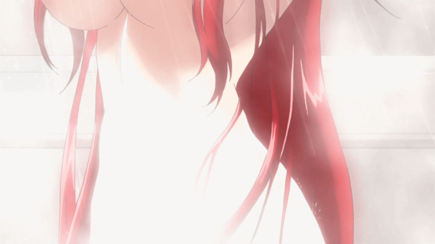 1girl absurdly_long_hair animated animated_gif anime_screenshot bathing bouncing_breasts breasts closed_eyes curvy high_school_dxd highres huge_breasts large_breasts long_hair nipples open_mouth panning red_hair rias_gremory showering solo very_long_hair wide_hips