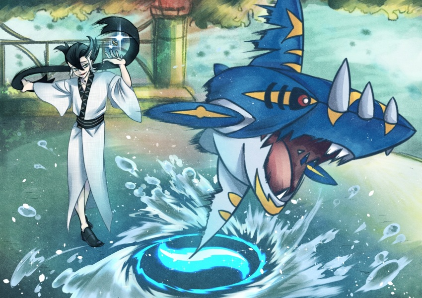 black_hair creatures_(company) game_freak gen_3_pokemon grimsley_(pokemon) mega_pokemon mega_sharpedo nintendo pokemon pokemon_(creature) pokemon_sm sharpedo