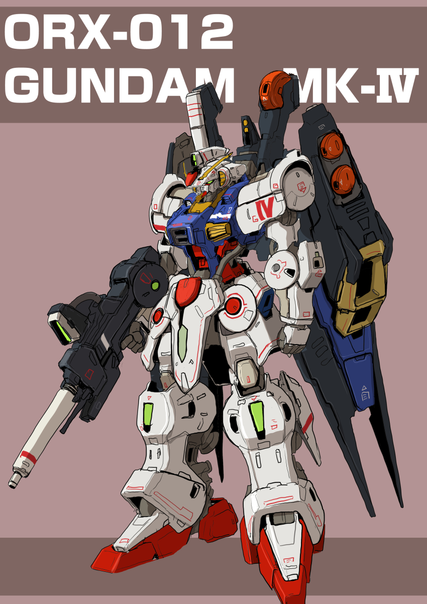 absurdres brown_background character_name clenched_hand from_side full_body green_eyes gun gundam gundam_mk_iv highres holding holding_gun holding_weapon kuroneko_koubou looking_ahead mecha mecha_focus robot science_fiction sd_gundam_g-generation solo v-fin weapon