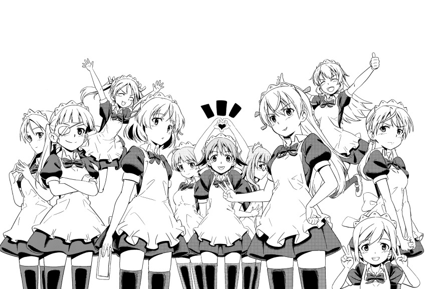 501st_joint_fighter_wing 6+girls alternate_costume bad_id bad_pixiv_id charlotte_e._yeager eila_ilmatar_juutilainen enmaided erica_hartmann francesca_lucchini gertrud_barkhorn greyscale highres lynette_bishop maid minna-dietlinde_wilcke miyafuji_yoshika monochrome multiple_girls nisetabi perrine_h._clostermann sakamoto_mio sanya_v._litvyak strike_witches thighhighs world_witches_series