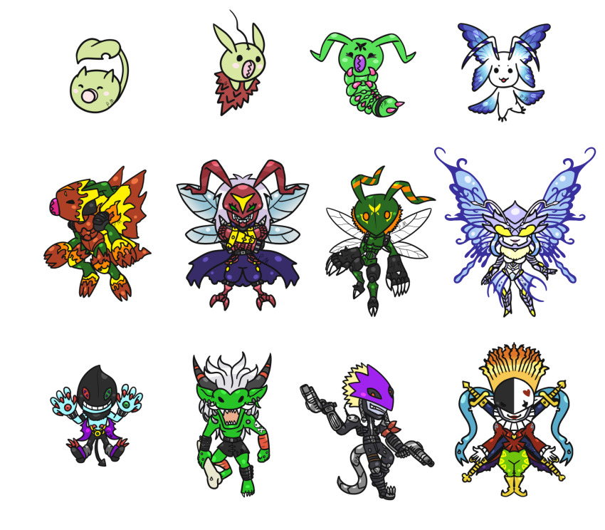 arthropod_girl banchostingmon beelzebumon butterfly_wings digimon digimon_(creature) dracumon hudiemon insect_wings leafmon long_hair mask minomon monster_girl morphomon orgemon piemon shadramon stingmon wings wormmon