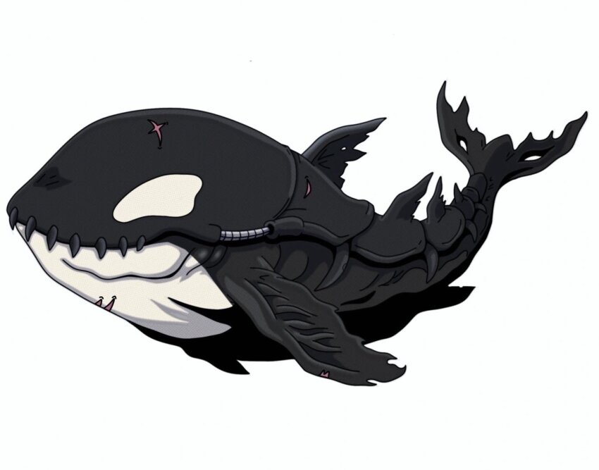 cable digimon digimon_(creature) orca original sharp_teeth simple_background tail teeth whamon white_background