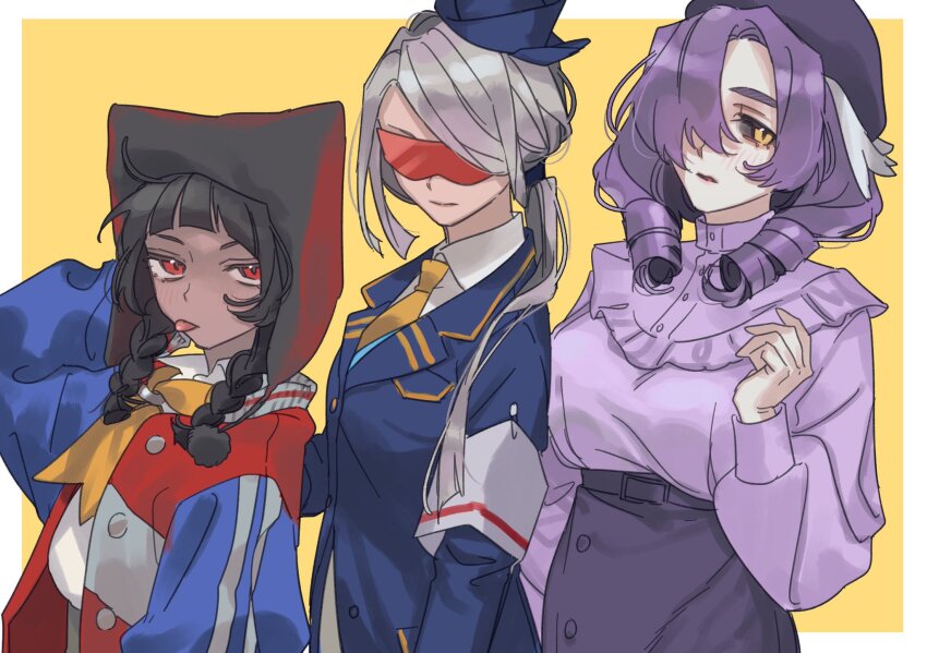 3girls 580aoi braid breasts dark_skin decepticon genderswap genderswap_(mtf) hat highres hood humanization jacker looking_at_viewer multiple_girls ponytail red_eyes shockwave_(transformers) skirt soundwave_(transformers) starscream sunglasses transformers transformers:_generation_1 yellow_eyes