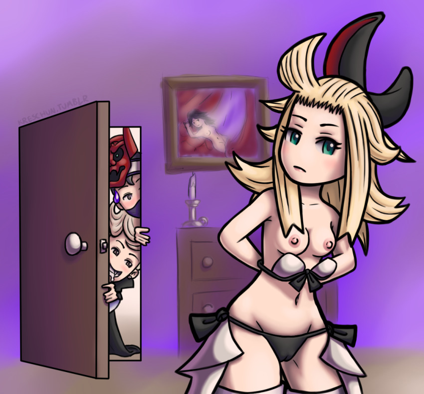 blonde_hair bravely_default_(series) edea_lee nipples peeking ringabel