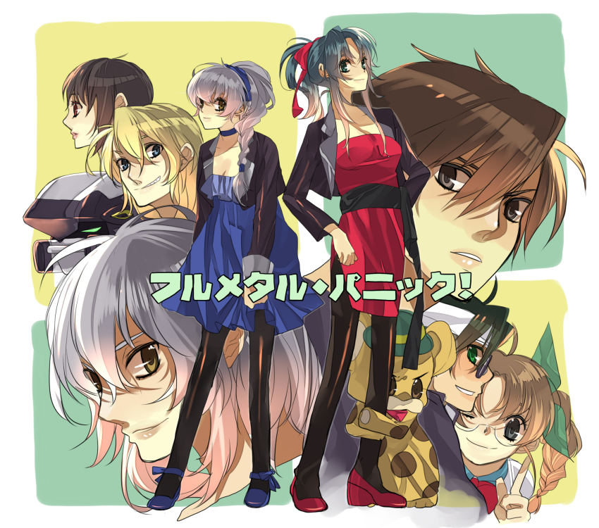 arx-7_arbalest blonde_hair bonta-kun casual chidori_kaname full_metal_panic! highres kurz_weber leonard_testarossa melissa_mao multiple_boys multiple_girls pantyhose sagara_sousuke teletha_testarossa tokiwa_kyouko tsubaki_issei