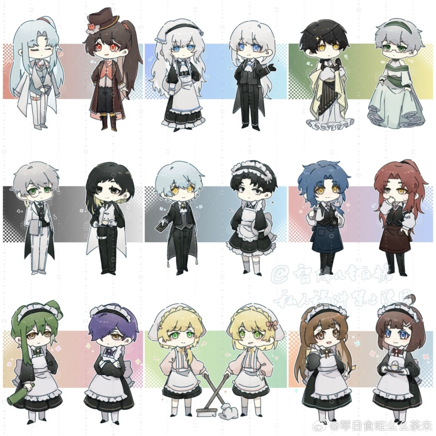 6+boys 6+girls angela_(project_moon) angelica_(project_moon) apron argalia_(project_moon) ayin_(project_moon) benjamin_(project_moon) binah_(project_moon) black_coat blonde_hair blue_hair brown_hair butler carmen_(project_moon) chesed_(project_moon) coat coat_on_shoulders colored_inner_hair crossdressing dress female_butler gebura_(project_moon) glasses green_eyes grey_hair hair_over_one_eye high_ponytail highres hod_(project_moon) hokma_(project_moon) jacket library_of_ruina long_hair low_ponytail maid maid_apron maid_headdress male_maid malkuth_(project_moon) monocle multicolored_hair multiple_boys multiple_girls netzach_(project_moon) one_side_up pants project_moon roland_(project_moon) sidelocks tiphereth_a_(project_moon) tiphereth_b_(project_moon) very_long_hair vest waiter waitress white_dress white_hair white_jacket white_pants white_vest yellow_eyes yesod_(project_moon) zhizhangertongbaitang