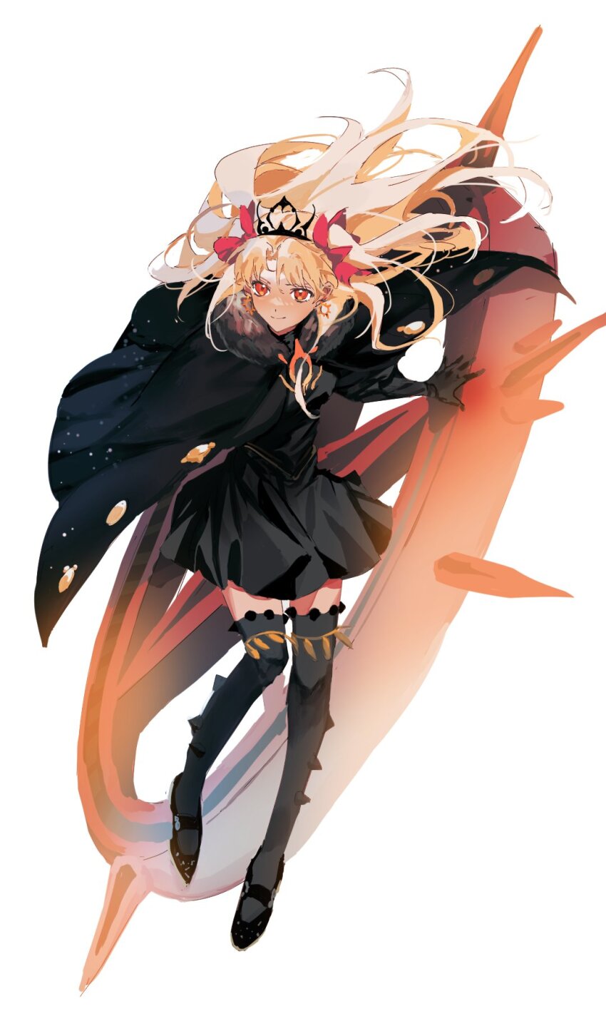 1girl black_gloves blonde_hair ereshkigal_(fate) ereshkigal_alter_(fate) fate/grand_order fate_(series) full_body gloves highres long_hair ninkigal_(fate) red_eyes simple_background solo ss_un17 white_background