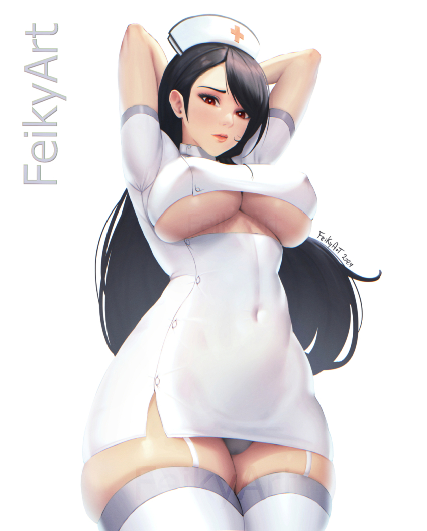 1girl breasts feikyart final_fantasy final_fantasy_vii highres large_breasts long_hair nurse solo tifa_lockhart