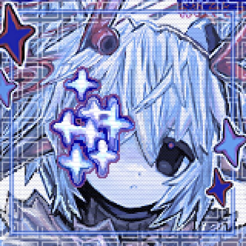 1other :o blue_hair blue_theme border highres kinutaku original pixel_art portrait star_(symbol)