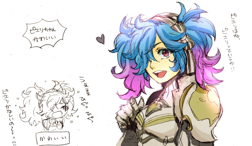 1girl armor blue_hair fire_emblem fire_emblem_fates hair_over_one_eye heart multicolored_hair nintendo open_mouth peri_(fire_emblem) pink_hair red_eyes rs-k_toubun shoulder_armor teeth turtleneck twintails two-tone_hair upper_teeth_only