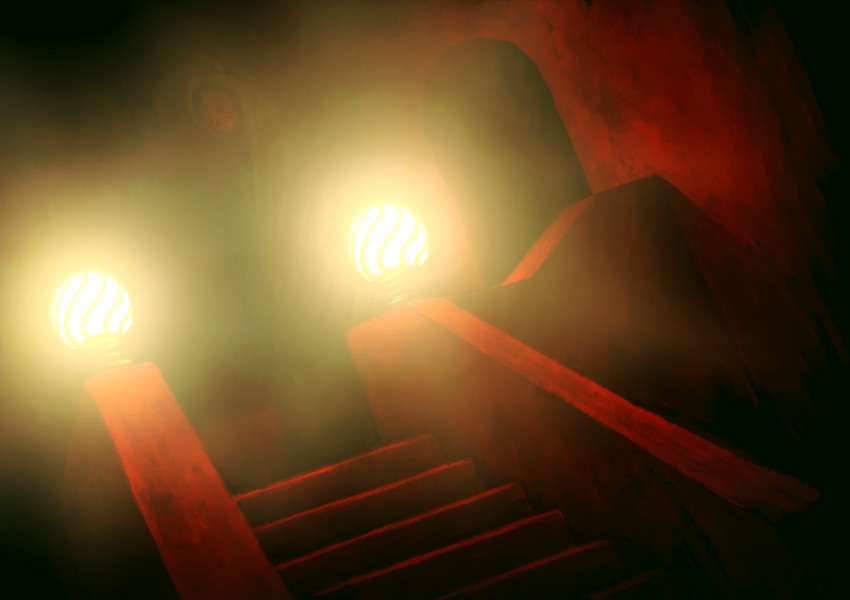 guru hood lamp mask red_theme stairs