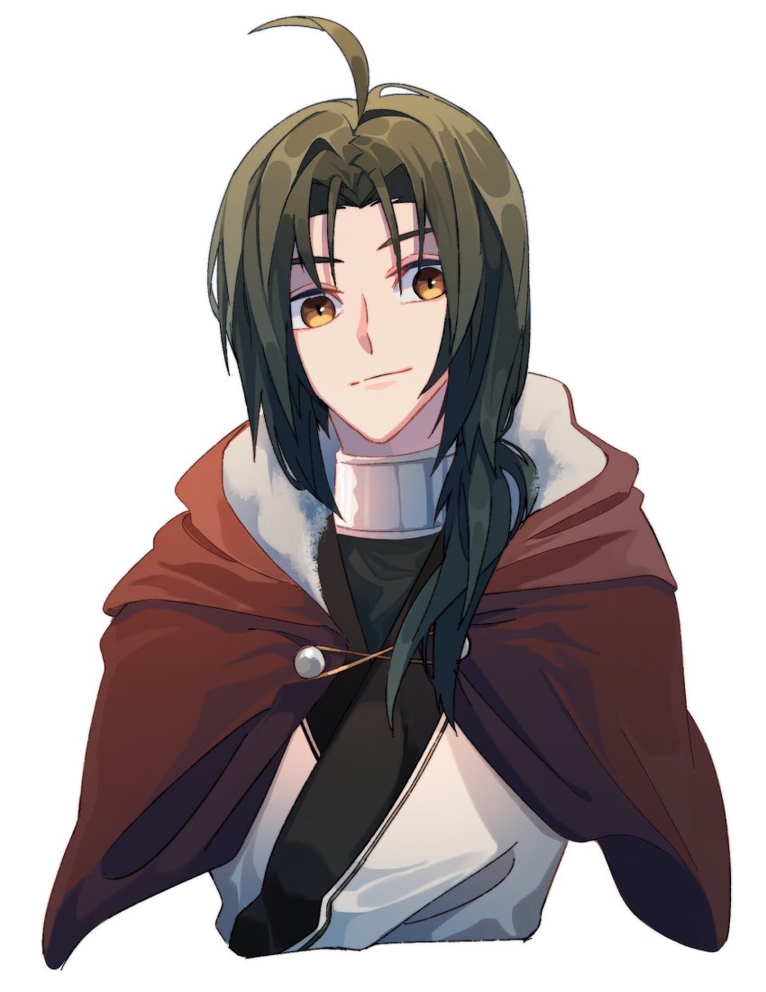 1boy ahoge ainu_clothes aquaplus brown_eyes closed_mouth haku_(utawarerumono) head_tilt highres hood hood_down kakakawaz nose sidelocks solo upper_body utawarerumono utawarerumono:_itsuwari_no_kamen