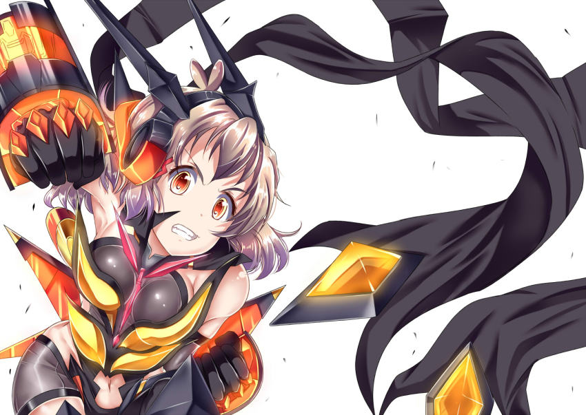 10s 1girl bodysuit brown_hair female_focus ignite_module mad_(hazukiken) orange_eyes senki_zesshou_symphogear short_hair solo tachibana_hibiki_(symphogear)