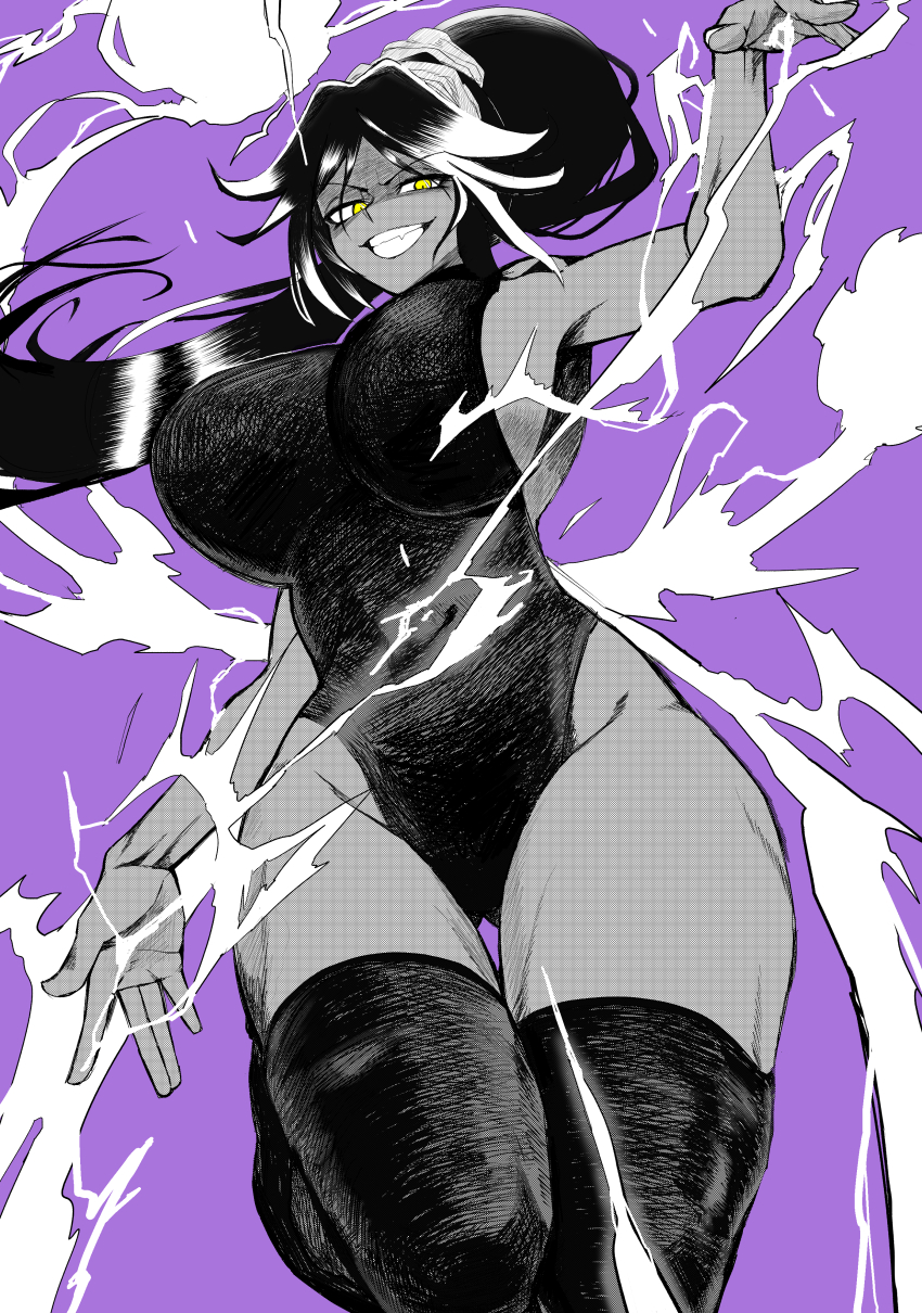 1girl artist_request bleach bleach:_sennen_kessen-hen breasts dark-skinned_female dark_skin large_breasts long_hair shihouin_yoruichi smile