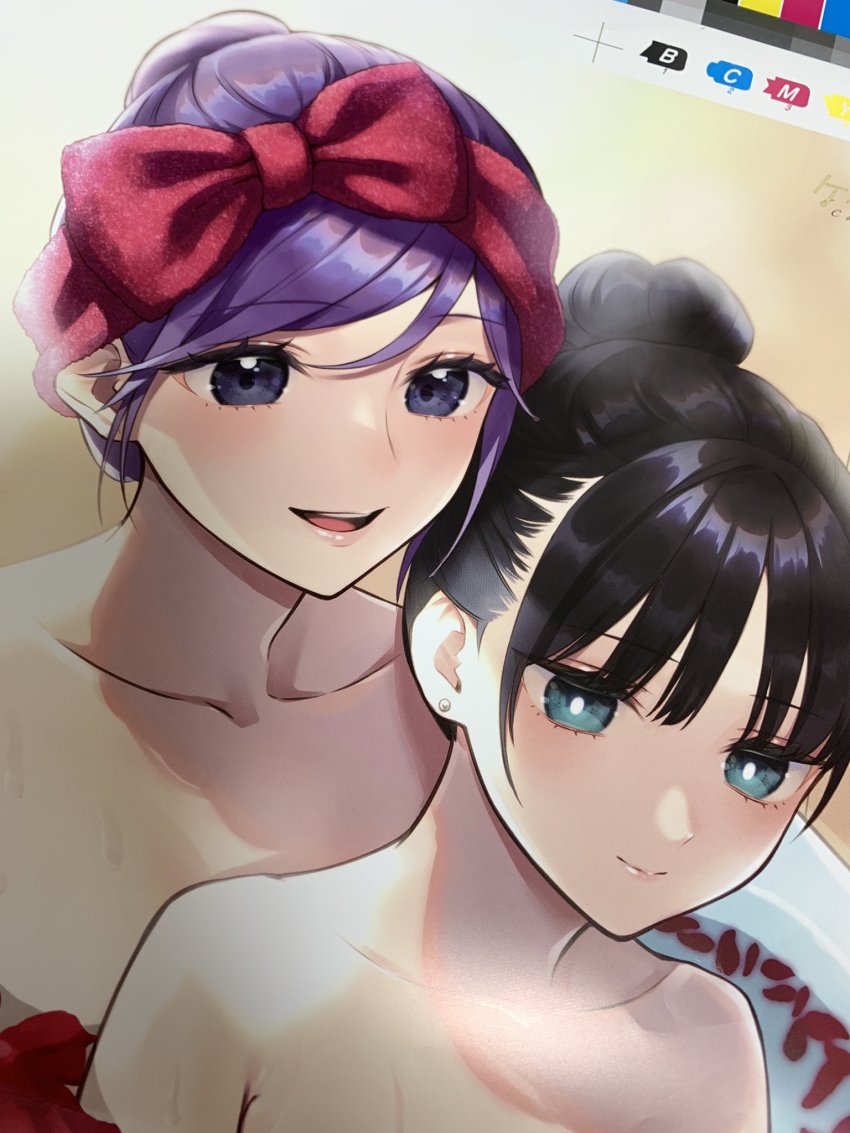 2girls bath highres hijiki hijikini multiple_girls nude original yuri