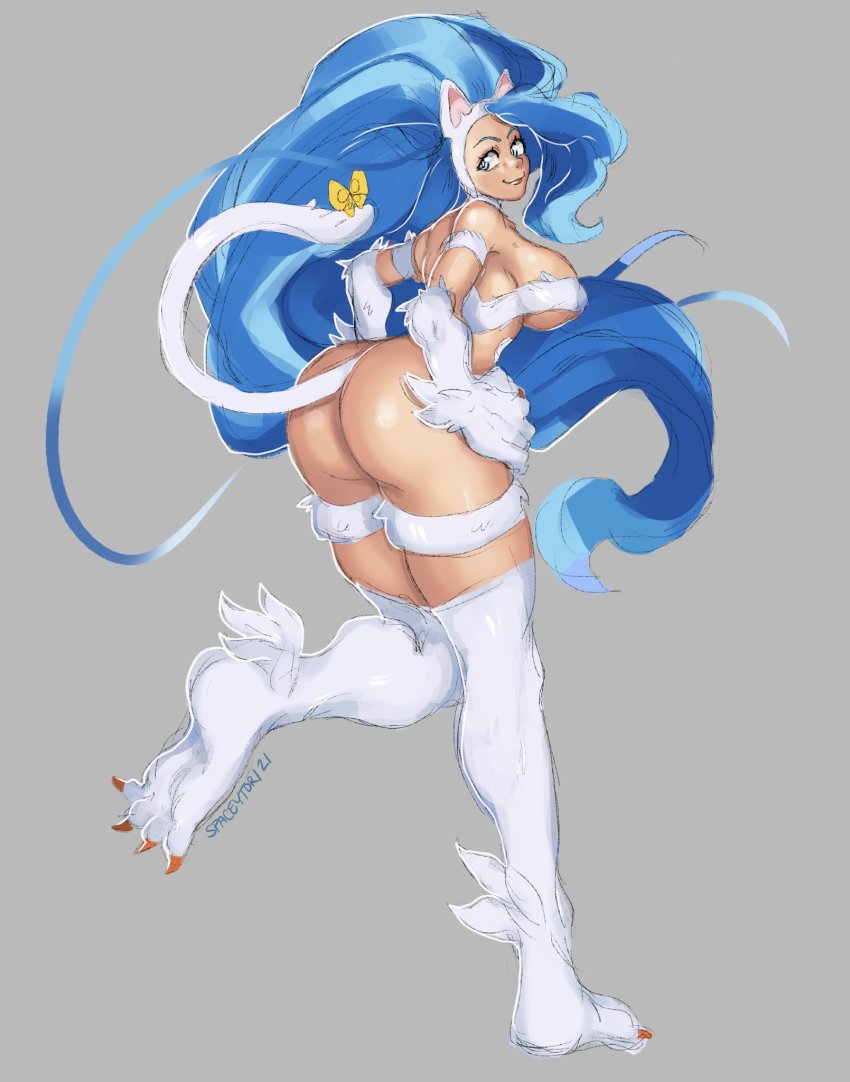 Felicia Vampire Vampire Game Highres 1girl Ass Blue Hair Breasts Huge Ass Solo 