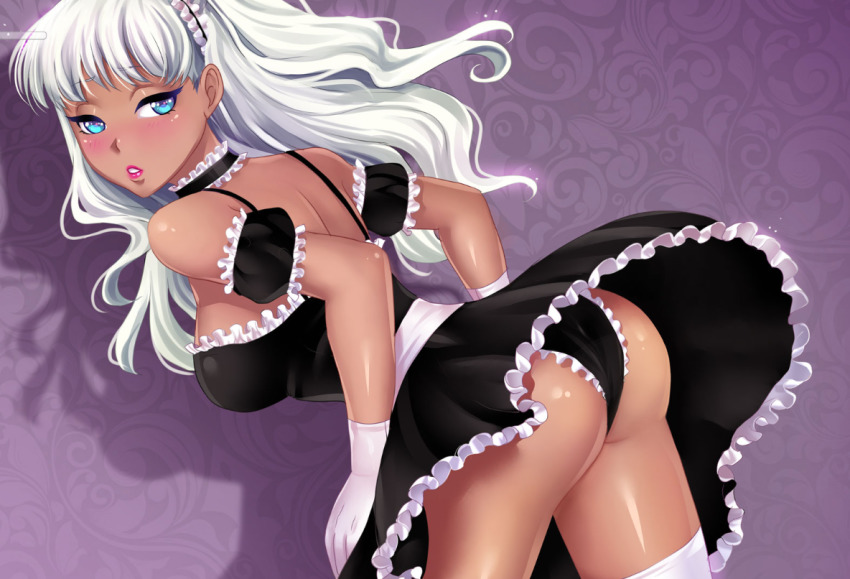 ass blue_eyes breasts fap_ceo gloves lisa_(fap_ceo) maid panties socks underwear white_hair