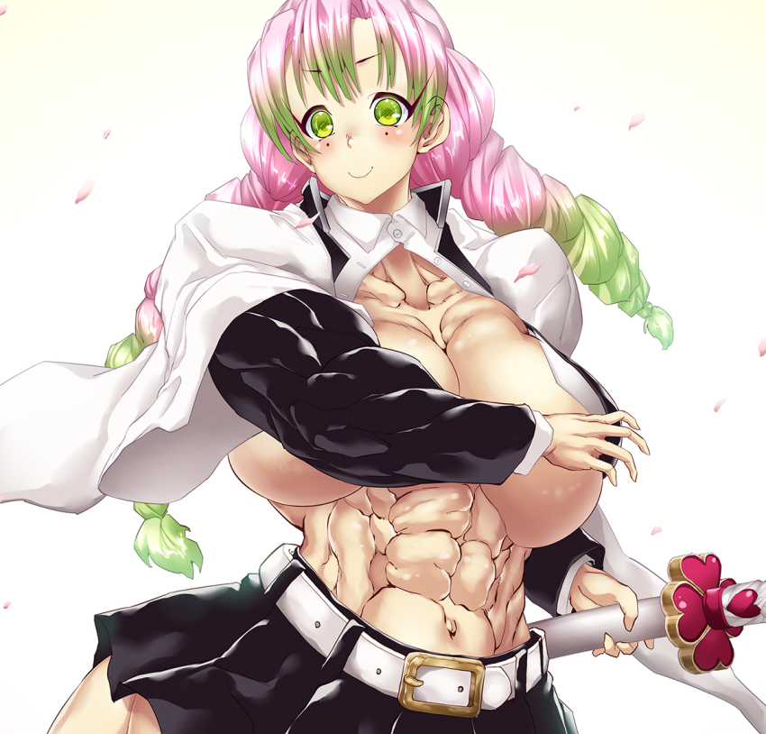 1girl kanroji_mitsuri kimetsu_no_yaiba muscular muscular_female purukogi_(plasma_beach)