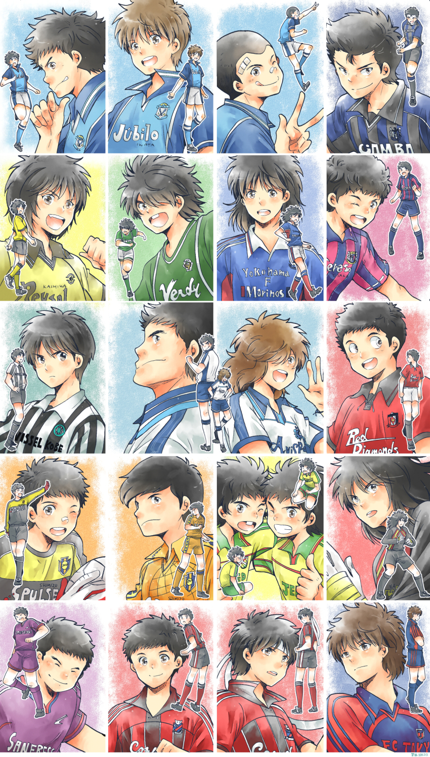 6+boys annotated avispa_fukuoka ball black_hair brown_hair captain_tsubasa cerezo_osaka consadole_sapporo fc_tokyo gamba_osaka gloves gradient_background highres hiro_(minorstar) ishizaki_ryou izawa_mamoru j._league jef_united jitou_hiroshi jubilo_iwata kashima_antlers kashiwa_reysol kishida_takeshi kisugi_teppei long_hair male_focus matsuyama_hikaru misaki_tarou misugi_jun morisaki_yuuzou multiple_boys nagoya_grampus nitta_shun oda_kazumasa sanfrecce_hiroshima sano_mitsuru sawada_takeshi shimizu_s-pulse short_hair soccer soccer_ball soccer_uniform sorimachi_kazuki souda_makoto sportswear tachibana_kazuo tachibana_masao takasugi_shingou taki_hajime tokyo_verdy urabe_hanji urawa_red_diamonds vissel_kobe wakashimazu_ken yokohama_f._marinos yokohama_f_marinos