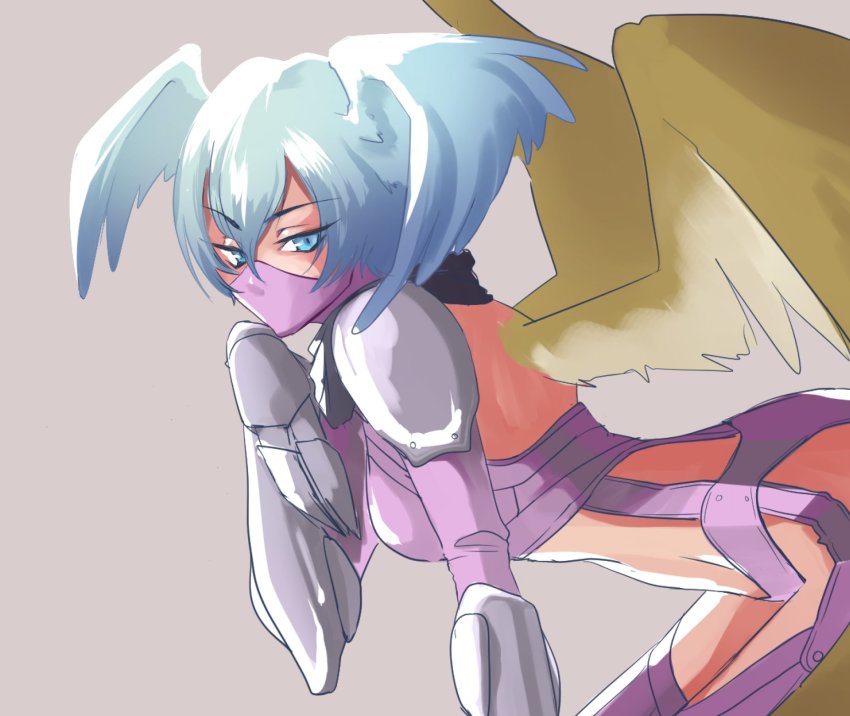 Shutumon Digimon Highres 1girl Armor Blue Eyes Harpy Head Wings