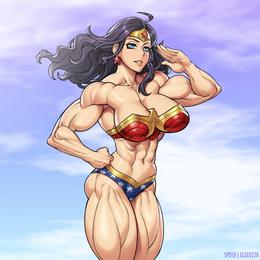 1girl bikini breasts dc_comics diana_prince elee0228 flexing highres large_breasts muscular muscular_female speh swimsuit wonder_woman