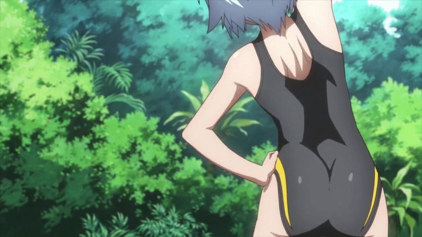 10s 1girl animated animated_gif ass ben-tou exercising female_focus from_behind huge_ass outdoors silver_hair solo stretching swimsuit yarizui_sen