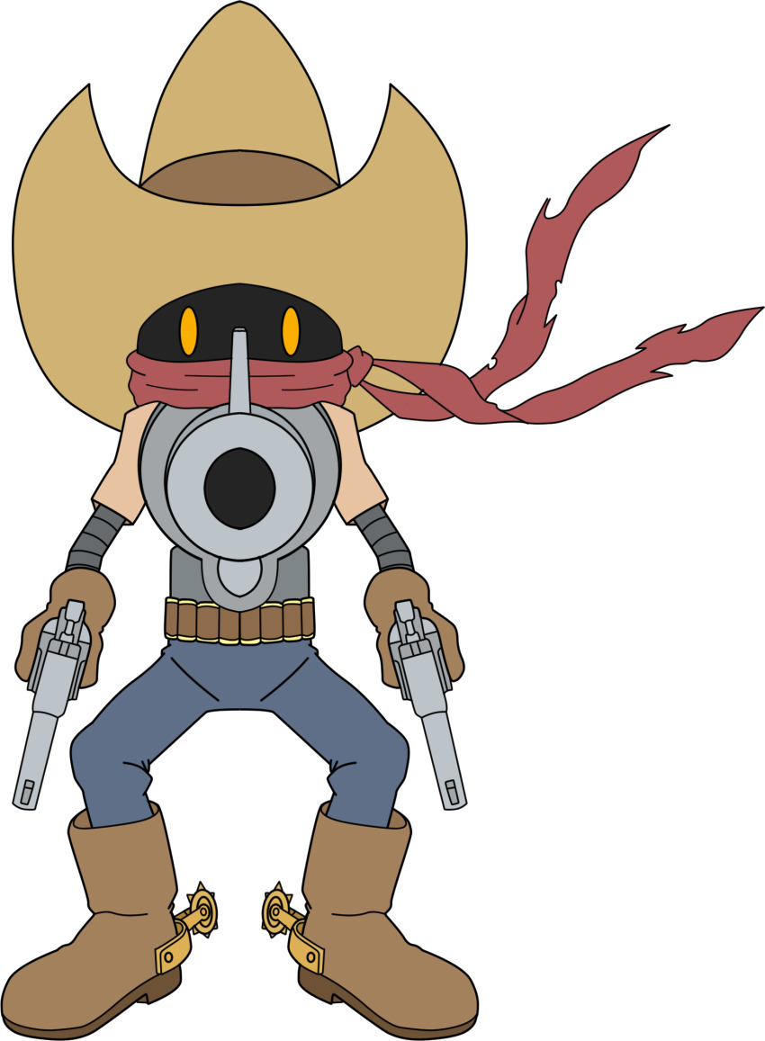 digimon digimon_(creature) gun handgun hat highres revolmon revolver transparent_background weapon yellow_eyes