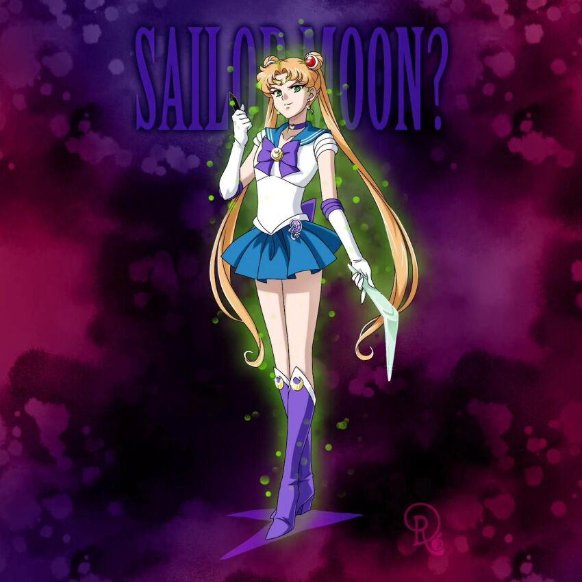 1boy alternate_hairstyle aura bishoujo_senshi_sailor_moon bishoujo_senshi_sailor_moon_(first_season) blonde_hair boomerang boots choker circlet commentary cosplay crescent crescent_earrings crossdressing crystal double_bun drachea_rannak earrings elbow_gloves english_commentary evil_smile gloves green_eyes hair_bun highres holding holding_crystal jewelry knee_boots long_hair male_focus purple_choker sailor_moon sailor_moon_(cosplay) smile solo trap twintails very_long_hair white_gloves zoisite_(sailor_moon)