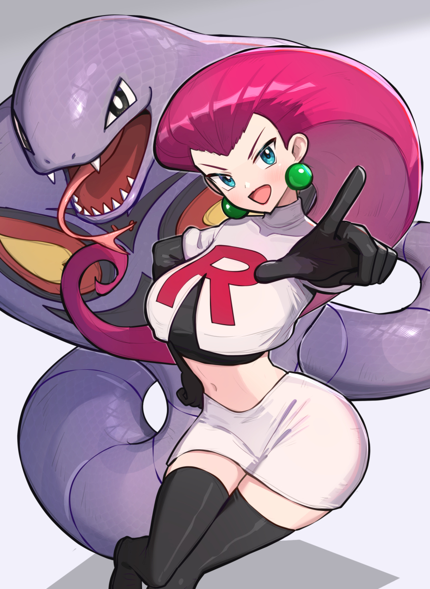 1girl arbok breasts creatures_(company) game_freak gen_1_pokemon gonzarez jessie_(pokemon) large_breasts nintendo pokemon pokemon_(anime) pokemon_(creature) team_rocket team_rocket_uniform