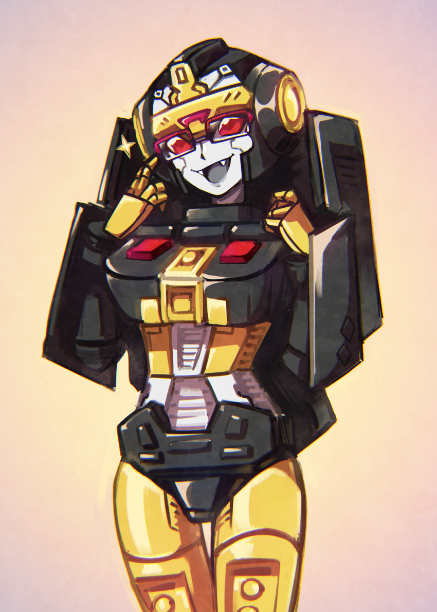 1girl decepticon fangs glasses highres mecha_girl red_eyes solo transformers trickdiamond