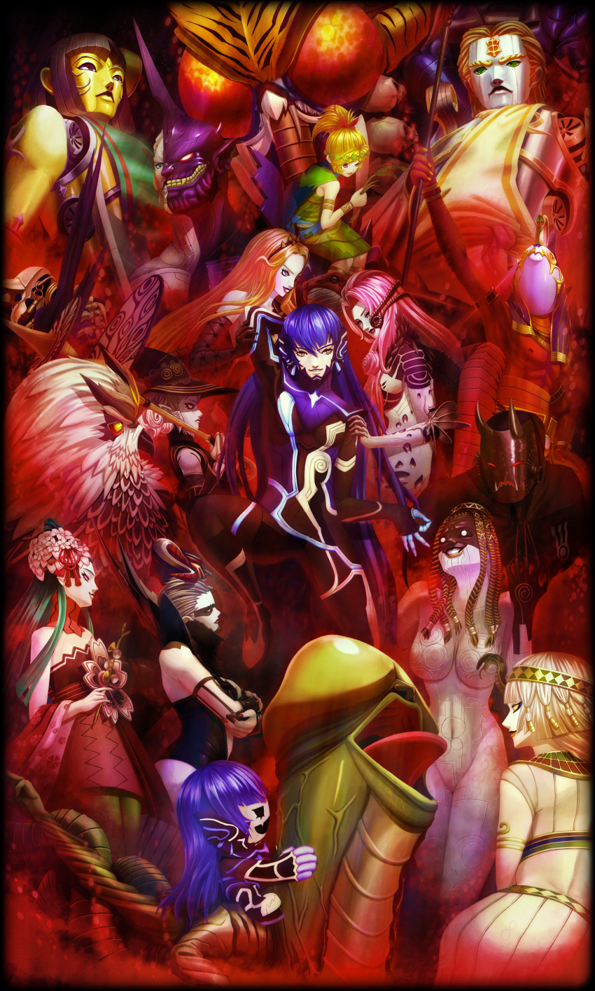 6+boys 6+girls abdiel_(megami_tensei) absurdres agrat_bat_mahlat_(megami_tensei) androgynous beelzebub_(megami_tensei) breasts cleopatra_(megami_tensei) demeter_(megami_tensei) demon demon_girl eisheth_zenunim_(megami_tensei) evil_smile fangs gurulu_(megami_tensei) highres horns khonsu_(megami_tensei) konohana_sakuya_(megami_tensei) lilith_(megami_tensei) looking_at_viewer mara_(megami_tensei) metatron_(megami_tensei) monster multiple_boys multiple_girls naamah_(megami_tensei) nahobeeho ongyo-ki_(megami_tensei) protagonist_(smtv) riding sandalphon_(megami_tensei) savamk2 shin_megami_tensei shin_megami_tensei_v shin_megami_tensei_v:_vengeance single_horn smile zeus_(megami_tensei)