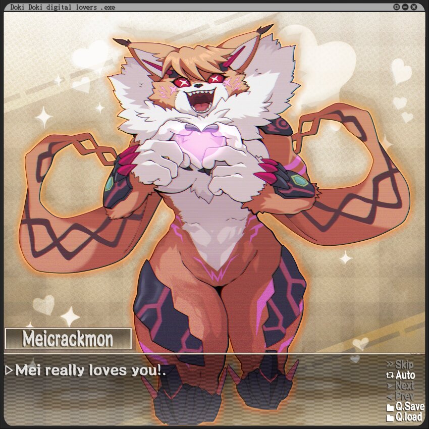 armor digimon digimon_(creature) furry furry_female highres meicrackmon_vicious_mode orange_fur white_fur