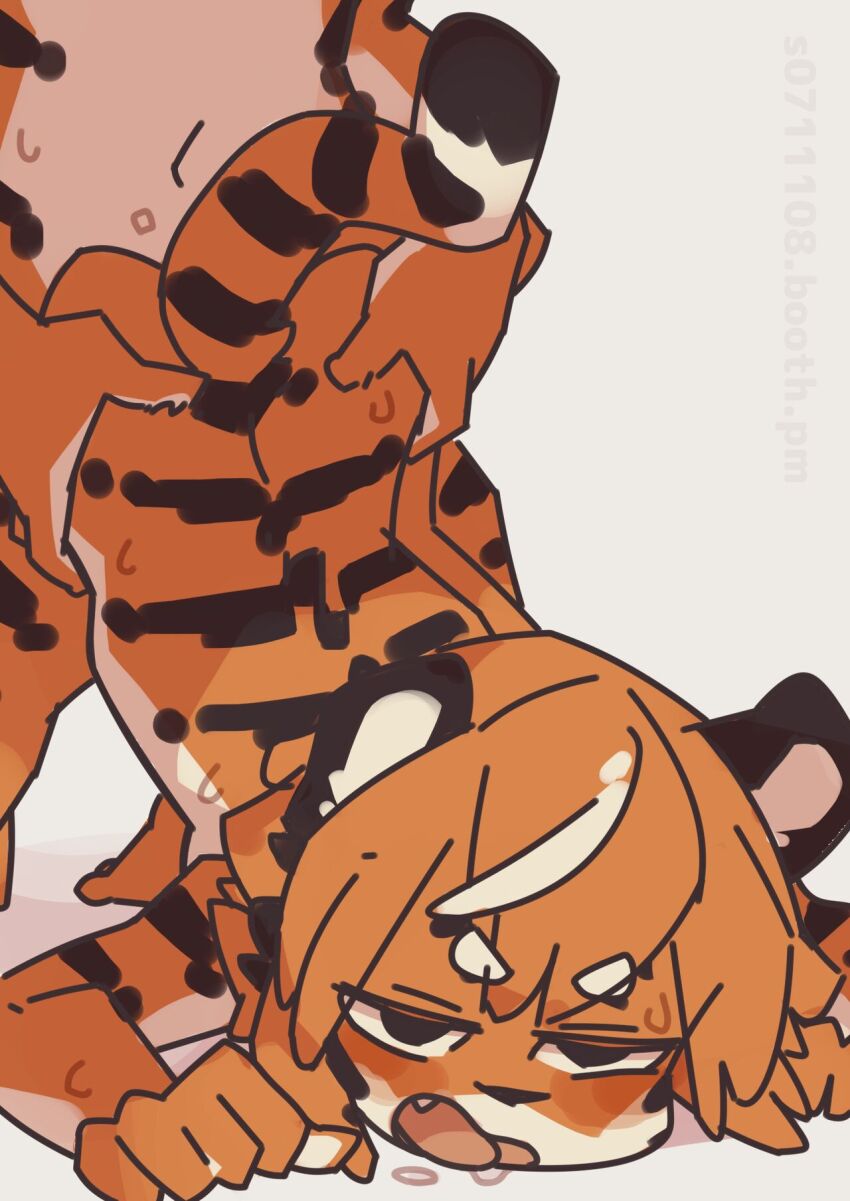 1boy 1girl animal_ears animal_print furry hetero highres open_mouth original sex tail tiger tiger_boy tiger_ears tiger_girl tiger_print tiger_tail yagi_the_goat