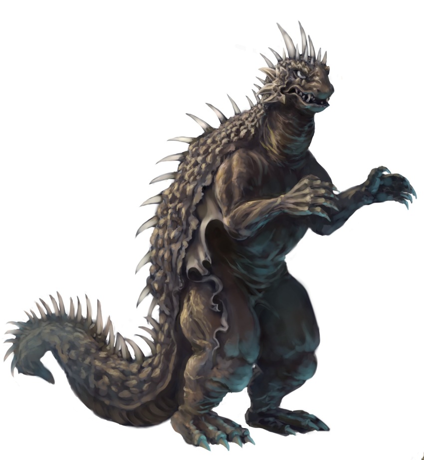 claws destroy_all_monsters full_body giant giant_monster godzilla_(series) highres horns kaiju membrane monster no_humans open_mouth patagium sharp_teeth simple_background spikes tail teeth toho ultra-taf varan white_background