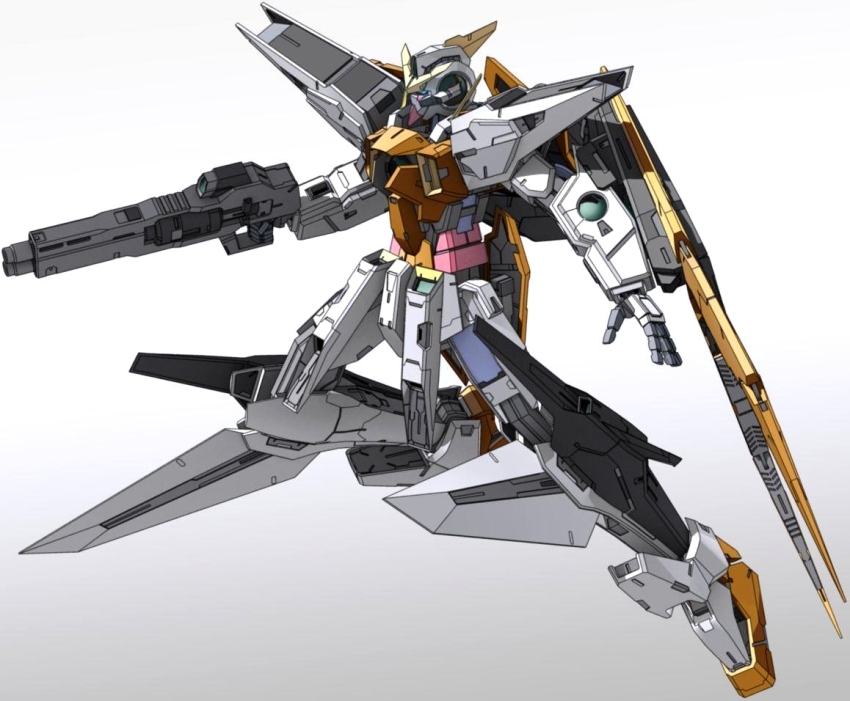 00s beam_rifle energy_gun grey_background gun gundam gundam_00 kyrios mecha no_humans rifle robot weapon