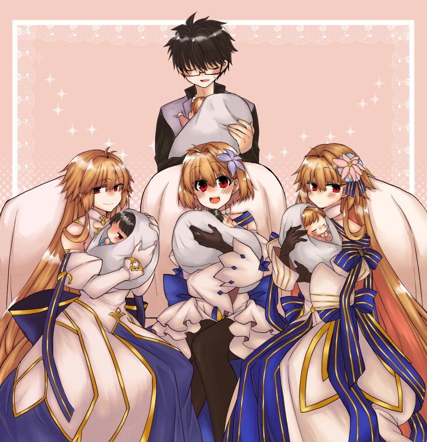 2323astronomy absurdres archetype_earth arcueid_brunestud baby dress fate/grand_order fate_(series) group_picture harem highres husband_and_wives if_they_mated long_hair medium_hair multiple_girls non-web_source siblings su----per_cute tohno_shiki tsukihime twins white_dress