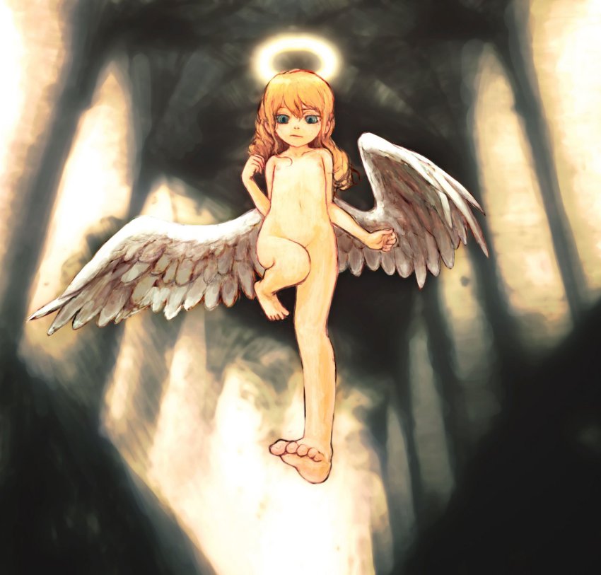 Feral Lemma Original Highres 1girl Angel Wings Barefoot From