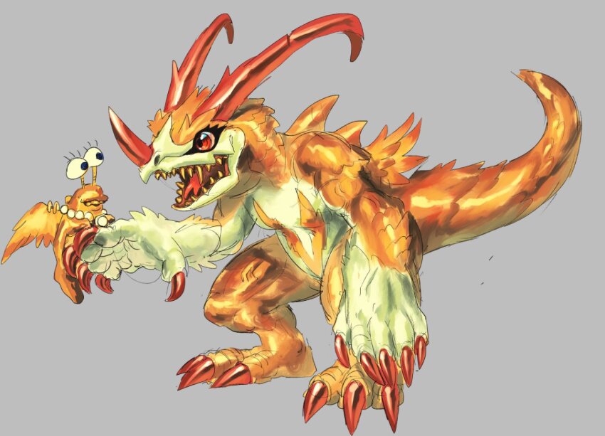 digimon dragon goldnumemon goldv-dramon horns red_eyes sharp_teeth tail teeth