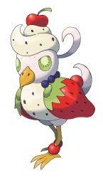  absurdres animal_focus bird blueberry cherry creatures_(company) fakemon food food_focus food_on_head fruit full_body game_freak green_eyes highres hyshirey ice_cream kiwifruit nintendo object_on_head official_style original pokemon simple_background solo standing strawberry transparent_background 