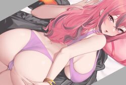  1girl against_wall ass ass_grab azur_lane backboob bangle bare_shoulders blush bracelet breasts bremerton_(azur_lane) bremerton_(relaxation_consultation)_(azur_lane) come_hither fingernails from_behind grabbing_own_ass hair_down huge_breasts jewelry kuavera long_hair looking_at_viewer looking_back mole mole_under_eye multicolored_hair nail_art nail_polish open_mouth panties pink_eyes pink_panties pink_tank_top red_hair smile solo tank_top thighs thong two-tone_hair underboob underwear white_nails  rating:Questionable score:113 user:danbooru