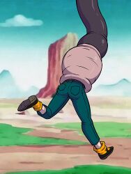  1girl android android_18 animated animated_gif ass cell_(dragon_ball) day dragonball_z head_out_of_frame highres kicking legs lower_body mountain ryona struggling stuck tail tail_vore vore 